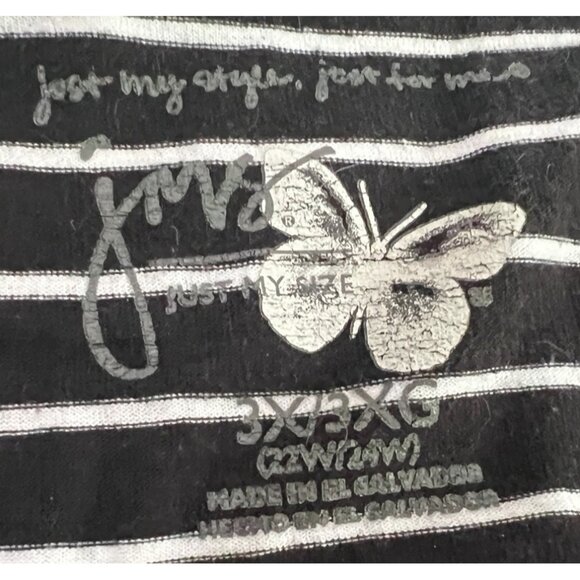 Just My Size Black & White Striped Baby Tee Sz 3XL Womens Plus V Neck Short Slee - Picture 4 of 8